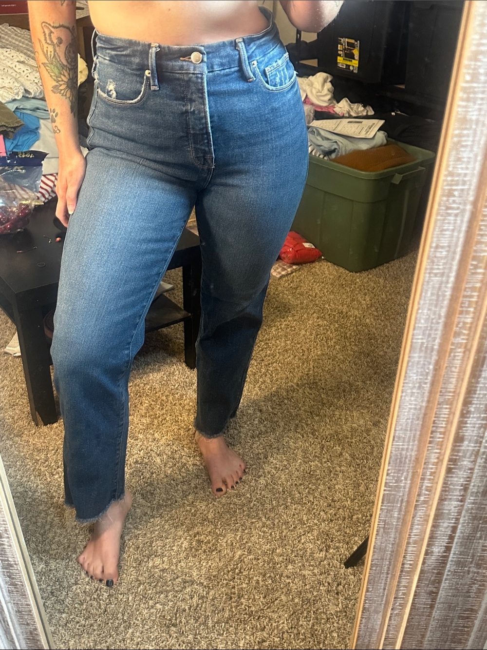 Good American High-Rise Straight Leg Blue Jeans